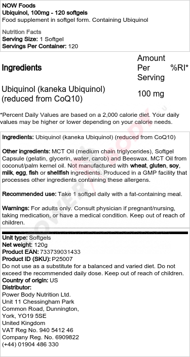 Ubiquinol, 100mg - 120 softgels