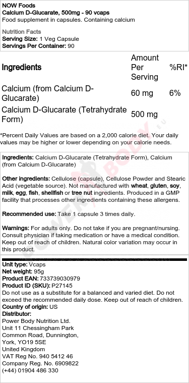 Calcium D-Glucarate, 500mg - 90 vcaps