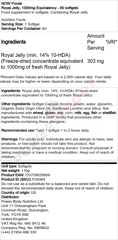 Royal Jelly, 1000mg Equivalency - 60 softgels