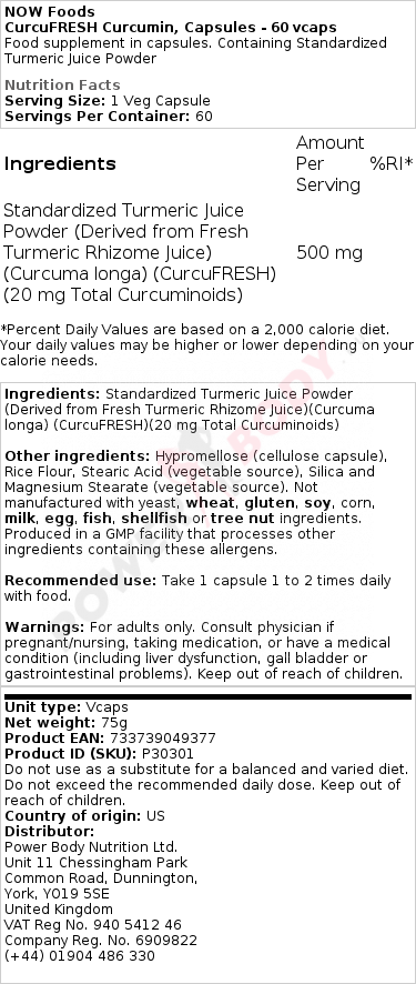 CurcuFRESH Curcumin, Capsules - 60 vcaps