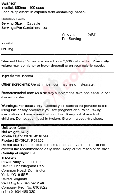 Inositol, 650mg - 100 caps