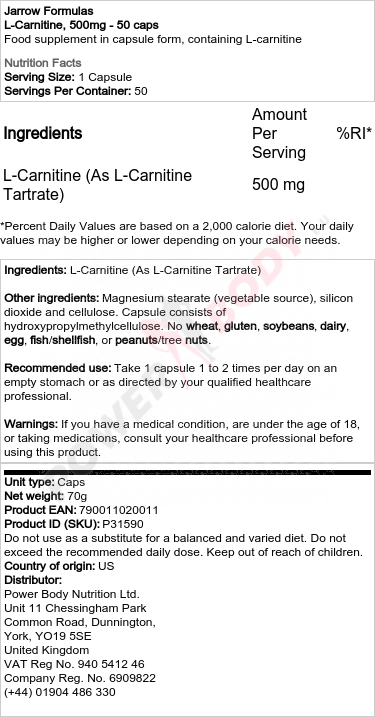 L-Carnitine, 500mg - 50 caps