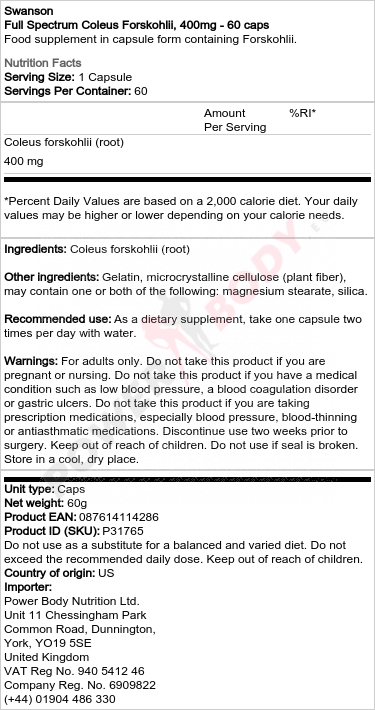 Full Spectrum Coleus Forskohlii, 400mg - 60 caps