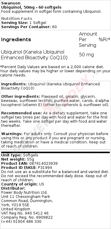 Ubiquinol, 50mg - 60 softgels