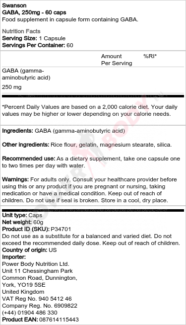 GABA, 250mg - 60 caps