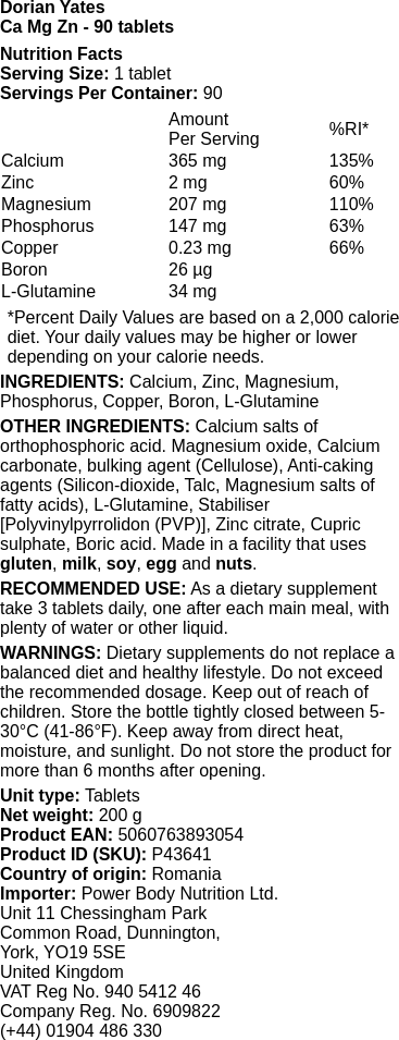 Ca Mg Zn - 90 tablets