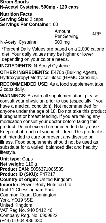 N-Acetyl Cysteine, 500mg - 120 caps